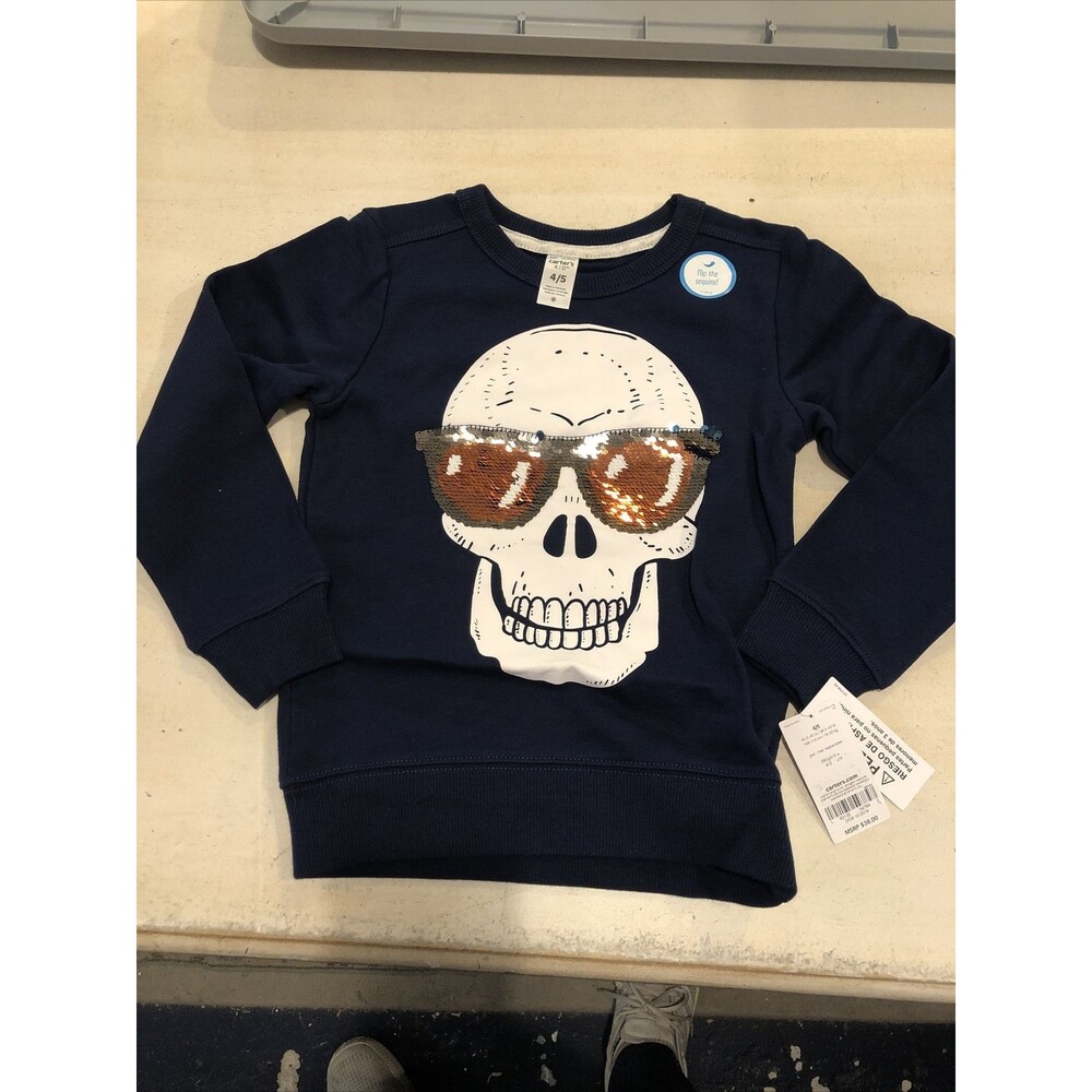 NEW Carter's Skeleton Sweatshirt and Color Changing Halloween Size 4-5 skull